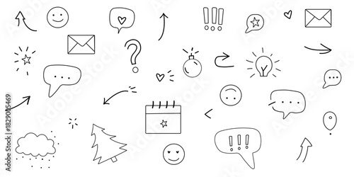 Hand-Drawn Chat and Emoji Doodle Icons Collection