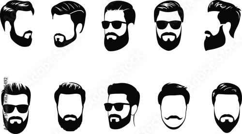 Stylish Male Hairstyles and Beard Silhouettes with Sunglasses Keywords: male, man, hair, hairstyle, beard, facial hair