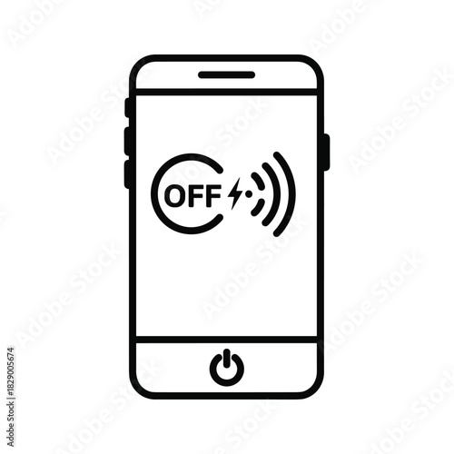 Smartphone displaying wireless signal turned off for safety and convenience, perfect for illustrating disconnection or airplane mode concept