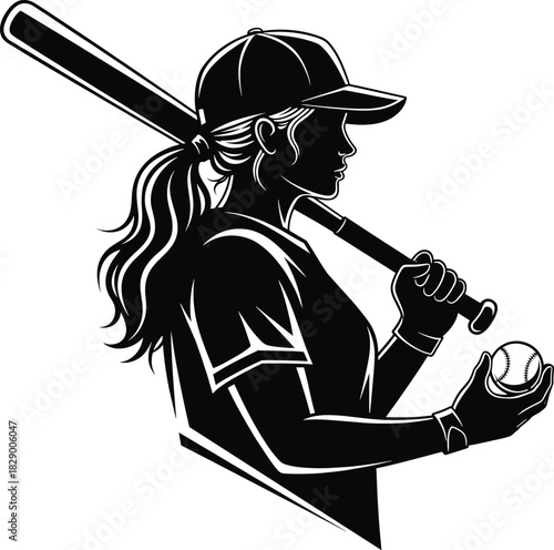 Softball player with bat and ball silhouette