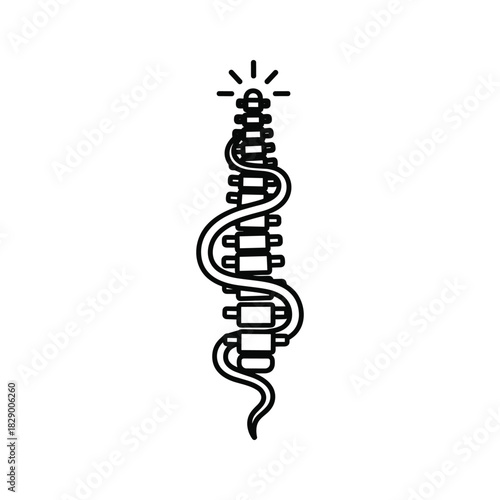 Stylized human spine with a snake wrapped around it, isolated on