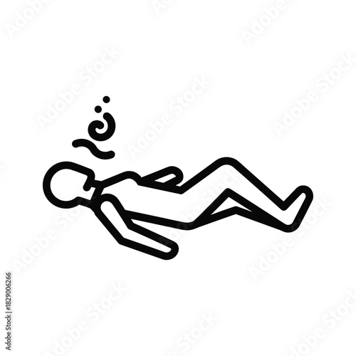 Minimalist line art of a person floating face up in water, with bubbles