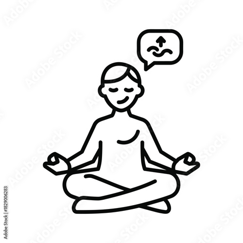 Person meditating in lotus position with thought bubble, isolated on