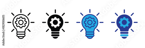Innovative idea lightbulb with gear inside representing solutions, creativity, engineering, and problem solving concepts, 111