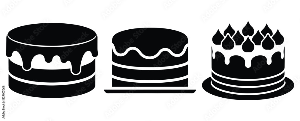 Naklejka premium christmas cake silhouette icon set. christmas silhouette icons collection with solid styles.