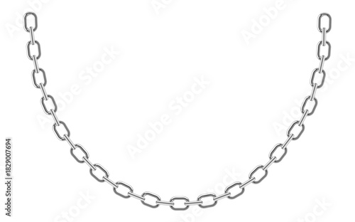 Silver Chain Isolated On White Background, Antique Jewelry Vector Illustration.