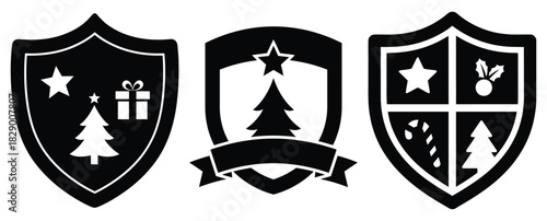 christmas shield silhouette icon set. christmas silhouette icons collection with solid styles.