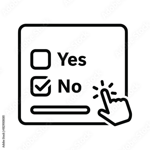 Clicking No Icon for Website User Feedback, Simple Choice Element for UI Design, User Interface Option for Button or Form Selection, Digital Choice Concept