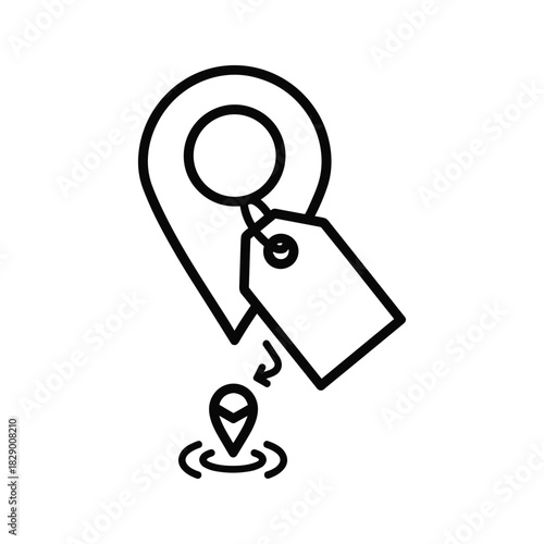 Find location with a special tag, pinpointing a specific spot, ideal for modern applications and innovative digital maps, perfect for travel apps