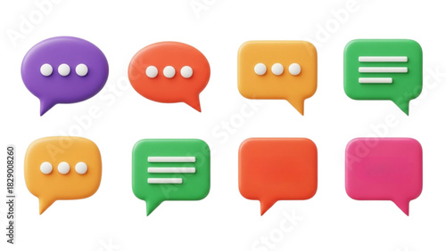 3d render colorful speech bubble chat icon set isolated on white background for social media message application