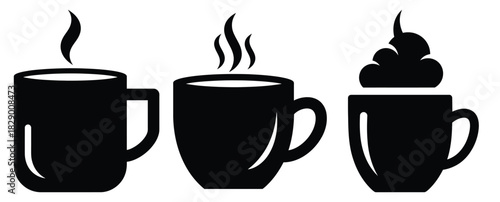 hot cocoa mug silhouette icon set. christmas silhouette icons collection with solid styles.