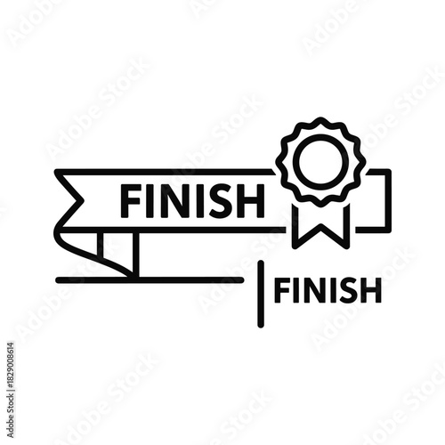 Finish line banner and award ribbon icon, representing completion, success, and achievement in competition