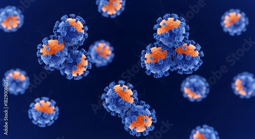 3D render of detailed virus particles on dark background