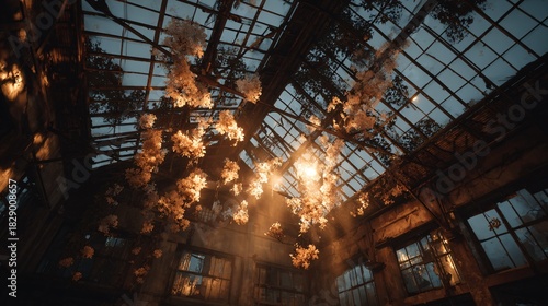 Wallpaper Mural Interior view of a building with glass ceiling and hanging decorative lights. Torontodigital.ca