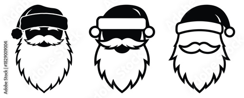 santa beard silhouette icon set. christmas silhouette icons collection with solid styles.