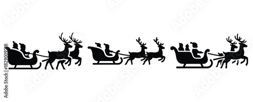 sleigh ride silhouette icon set. christmas silhouette icons collection with solid styles.