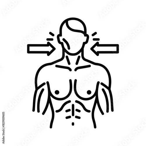 Outline of a person with neck and shoulder tension, isolated on white background