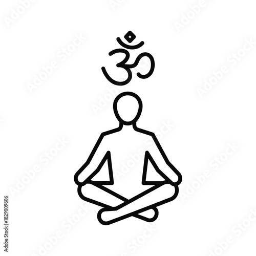 Person meditating in lotus pose with om symbol, isolated on white background