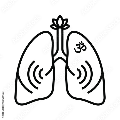 Human lungs with lotus flower and om symbol representing spiritual breathing