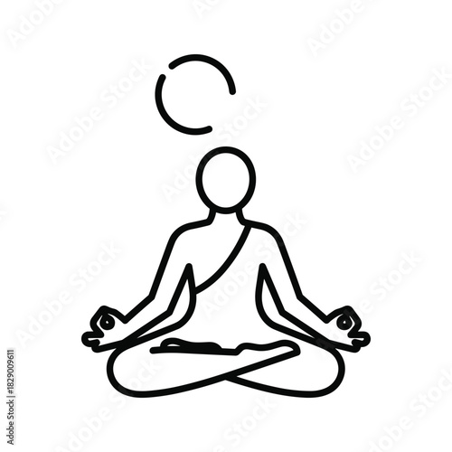 Person meditating in lotus pose with a halo, isolated on white background