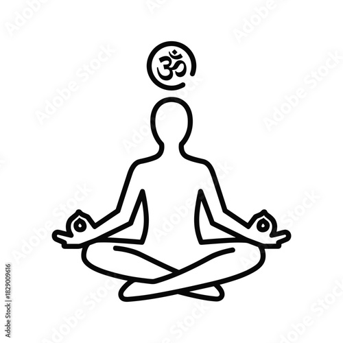Person meditating in lotus pose with om symbol, isolated on white background