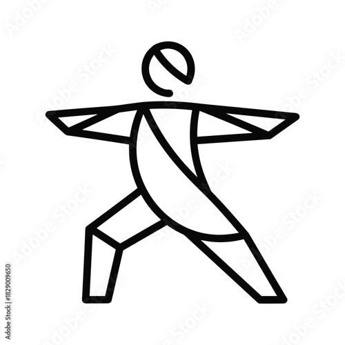 Geometric line art icon of a person in a warrior yoga pose