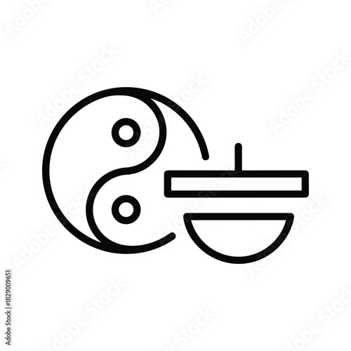Yin yang symbol with a stylized acorn or seed icon representing balance and nature