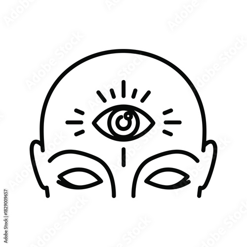 Third eye symbol on a human head, spiritual awakening concept, isolated on white background