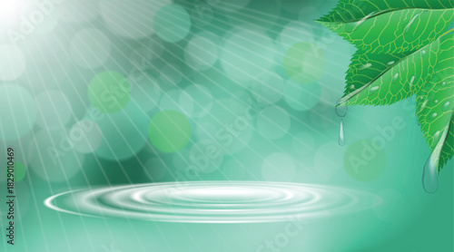 Bright green leaf in clear blue water with light motion texture and natural blur effect Bright green leaf in clear blue water with light motion texture and natural blur effect