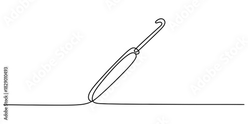 Continuous one line drawing of a crochet hook, a perfect symbol for handicraft, knitting, and yarn craft projects, minimalist vector art Vector, illustration