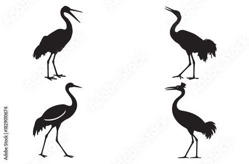 Crane Bird Silhouette Vector Illustration. Elegant Wildlife and Japanese Art Design