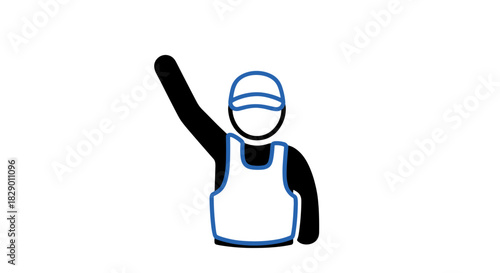 Runner celebrates victory with raised arm, a champion's simple joy and winning spirit