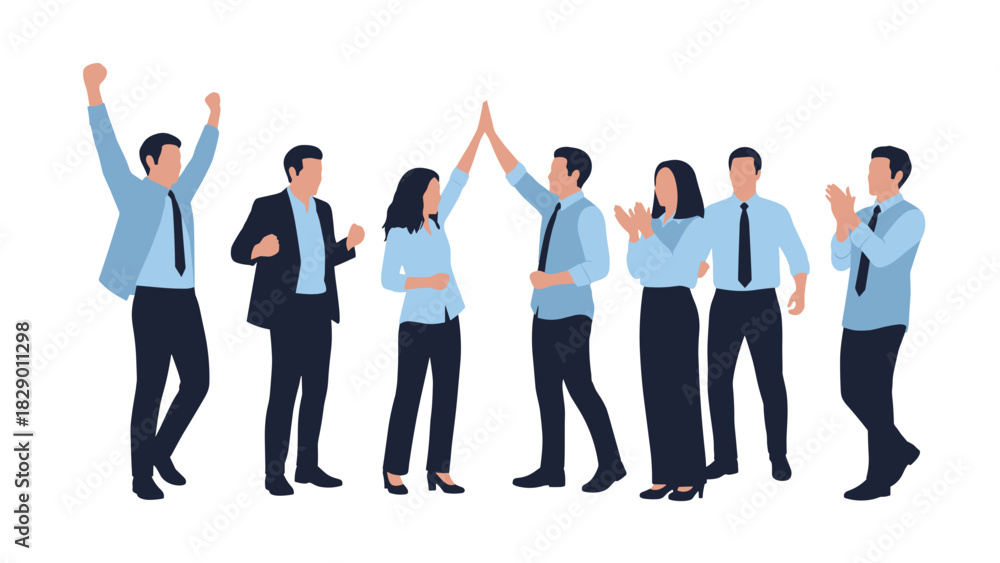 Obraz premium Victorious business team celebrating success with a high five, unity and collaboration