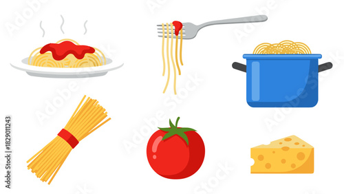 Delicious spaghetti ingredients ready for cooking, a tasty Italian meal preparation set