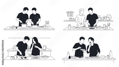 Lovely couple cooking together healthy food at kitchen, happy lifestyle moment concept