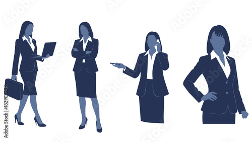 Confident businesswoman collection in professional suits, ready for success and leadership
