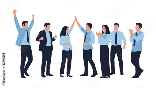 Victorious business team celebrating success with a high five, unity and collaboration
