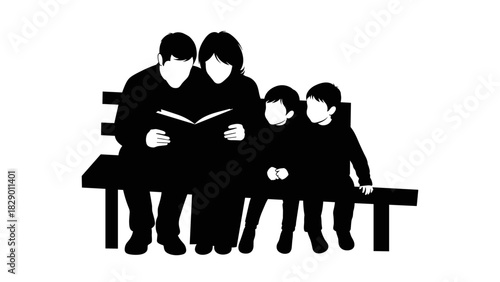 Loving family reading together on park bench, sharing stories, creating memories of togetherness