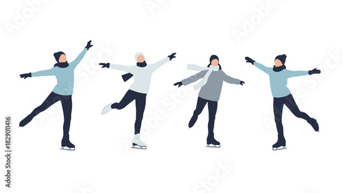 Winter fun with friends ice skating together in a joyful seasonal celebration originally vector