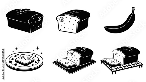 Delicious sliced bread loafs with banana for food blog or bakery promotions, vector