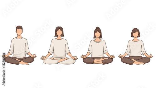 Peaceful meditation group of people. Find inner peace with mindfulness and relaxation.