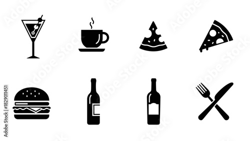 Delicious dining icons for restaurants and food websites, vector illustrations set