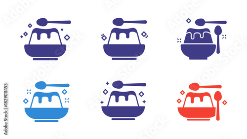 Delicious gelatin dessert icons set, sweet jelly pudding, food illustrations, tasty treats