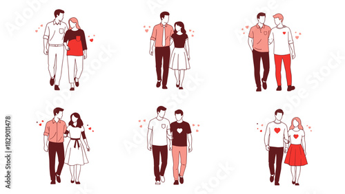Charming couples stroll together, radiating love and happiness, perfect for Valentine's Day