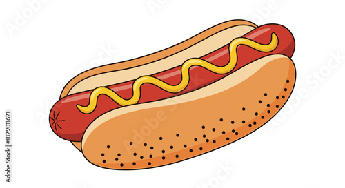 Delicious hot dog with mustard, a classic American favorite, ready to eat and enjoy now