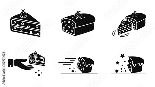 Delicious strawberry cake slice illustrations for bakery ads and dessert menus design