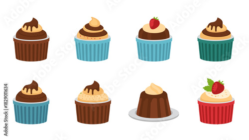 Sweet cupcakes collection, delicious dessert assortment for bakery menu or party treats