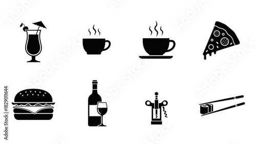 Delicious food and drink icons set for menus, restaurants and recipe designs, modern style