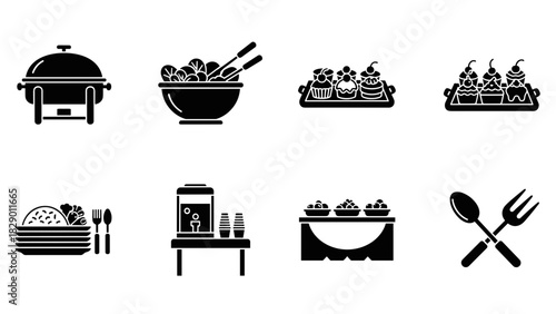 Elegant buffet line icons for catering events and culinary presentations, scalable vector
