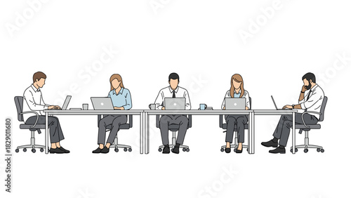 Team collaboration during modern office meeting with laptops. Group work and brainstorming.